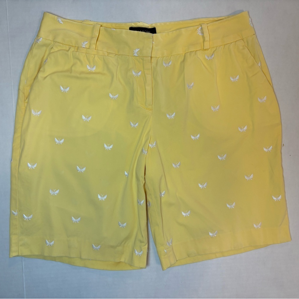 Talbots cotton blend yellow shorts white embroidered butterflies size Petite 10